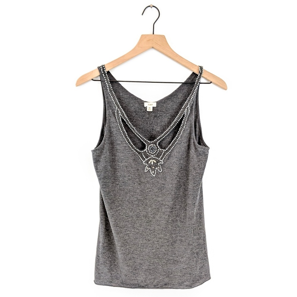 *anthropologie* M tiny gray jewel embellished tank